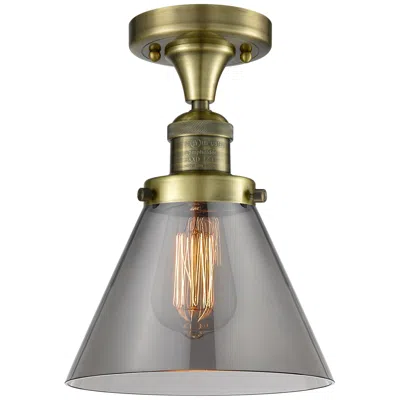 Innovations Lighting Bell 8" Antique Brass Semi Flush Mount W/ Plated Smoke Shade