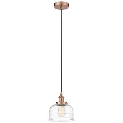 Innovations Lighting Bell 8" Antique Copper Mini Pendant W/ Clear Deco Swirl Shade