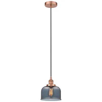 Innovations Lighting Bell 8" Antique Copper Mini Pendant W/ Plated Smoke Shade