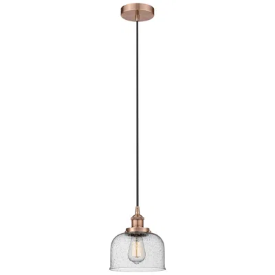Innovations Lighting Bell 8" Antique Copper Mini Pendant W/ Seedy Shade