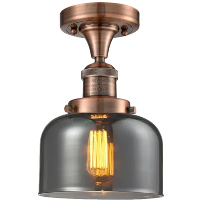 Innovations Lighting Bell 8" Antique Copper Semi Flush Mount W/ Plated Smoke Shade