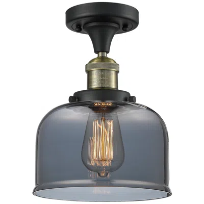 Innovations Lighting Bell 8" Black Antique Brass Semi Flush Mount W/ Plated Smoke Shade