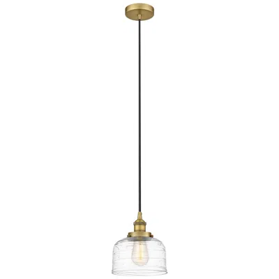 Innovations Lighting Bell 8" Brushed Brass Mini Pendant W/ Clear Deco Swirl Shade