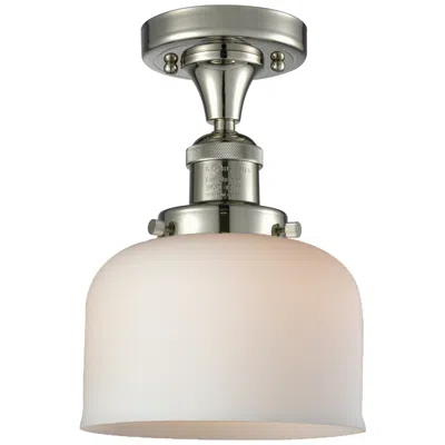 Innovations Lighting Bell 8" Led Semi-flush Mount - Polished Nickel - Matte White Shade In Pink