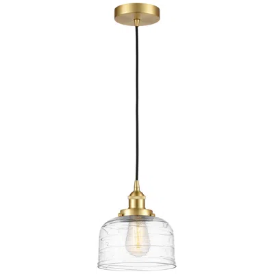 Innovations Lighting Bell 8" Satin Gold Mini Pendant W/ Clear Deco Swirl Shade