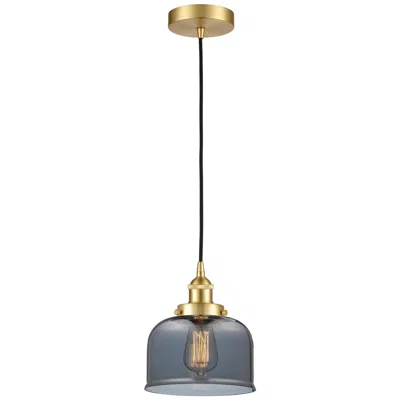 Innovations Lighting Bell 8" Satin Gold Mini Pendant W/ Plated Smoke Shade