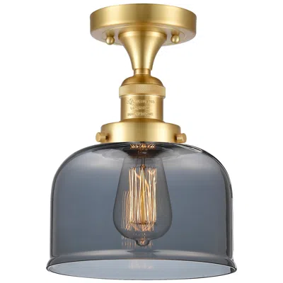 Innovations Lighting Bell 8" Satin Gold Semi Flush Mount W/ Plated Smoke Shade