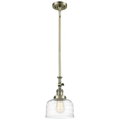 Innovations Lighting Bell 8" Stem Hung Mini Pendant - Antique Brass - Clear Deco Swirl Shade