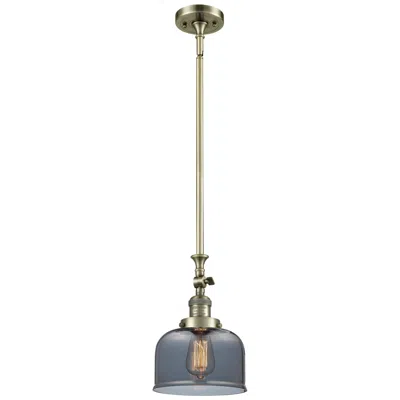 Innovations Lighting Bell 8" Wide Antique Brass Stem Hung Mini Pendant W/ Plated Smoke Shad