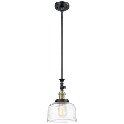 Innovations Lighting Bell 8" Wide Black Brass Stem Hung Mini Pendant W/ Deco Swirl Shade