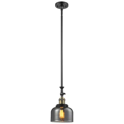 Innovations Lighting Bell 8" Wide Black Brass Stem Hung Mini Pendant W/ Plated Smoke Shade