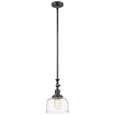 Innovations Lighting Bell 8" Wide Bronze Stem Hung Tiltable Mini Pendant W/ Deco Swirl Shad