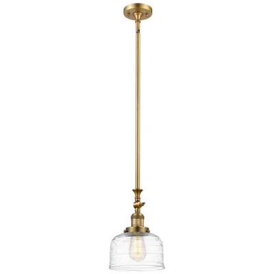 Innovations Lighting Bell 8" Wide Brushed Brass Stem Hung Mini Pendant W/ Deco Swirl Shade