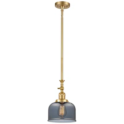 Innovations Lighting Bell 8" Wide Gold Stem Hung Tiltable Mini Pendant W/ Plated Smoke Shad