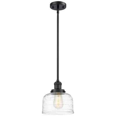 Innovations Lighting Bell 8" Wide Matte Black And Clear Swirl Glass Mini Pendant