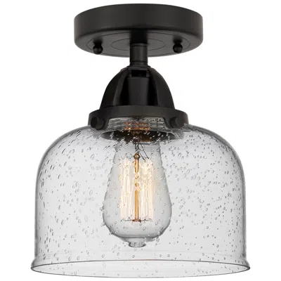Innovations Lighting Bell 8" Wide Matte Black And Seeded Glass Ceiling Light
