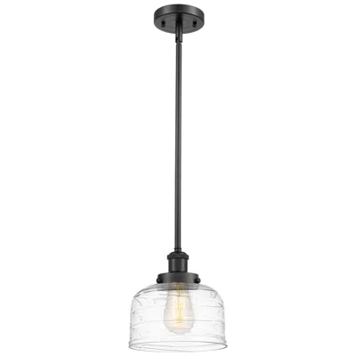 Innovations Lighting Bell 8" Wide Matte Black Mini Pendant W/ Deco Swirl Glass