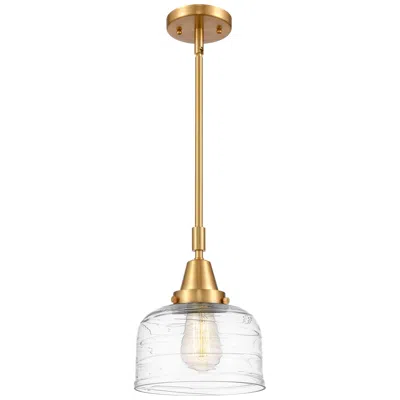Innovations Lighting Bell 8" Wide Satin Gold And Clear Swirl Glass Mini Pendant