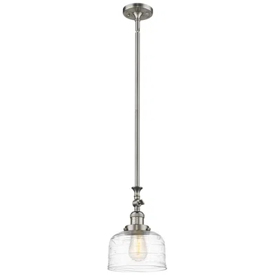 Innovations Lighting Bell 8"w Brushed Satin Nickel Stem Hung Mini Pendant W/ Deco Swirl Sha