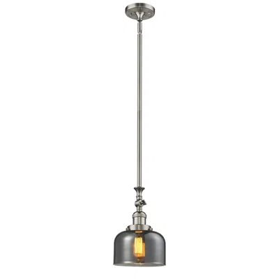 Innovations Lighting Bell 8"w Brushed Satin Nickel Stem Hung Mini Pendant W/ Plated Smoke S