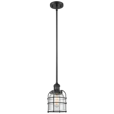Innovations Lighting Bell Cage 6" Matte Black Mini Pendant W/ Seedy Shade