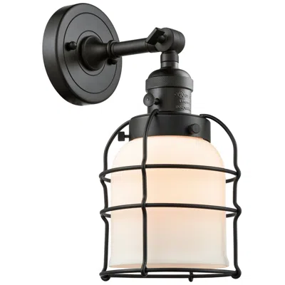 Innovations Lighting Bell Cage 6" Matte Black Sconce W/ Matte White Shade