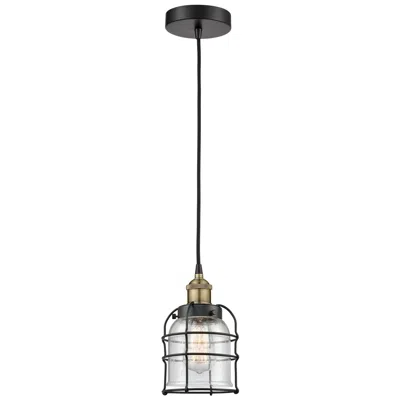 Innovations Lighting Bell Cage 6" Wide Black Brass And Seeded Glass Mini Pendant