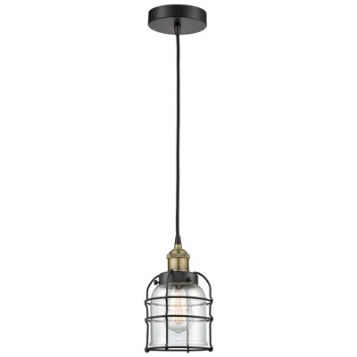 Innovations Lighting Bell Cage 6" Wide Black Brass Corded Mini Pendant With Clear Shade