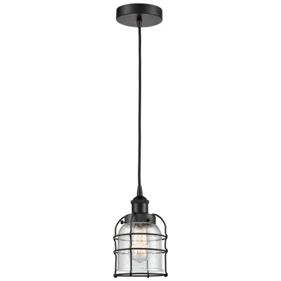 Innovations Lighting Bell Cage 6" Wide Matte Black Corded Mini Pendant With Seedy Shade