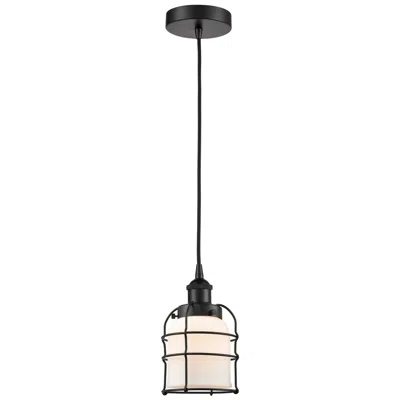 Innovations Lighting Bell Cage 6" Wide Matte Black Corded Mini Pendant With White Shade