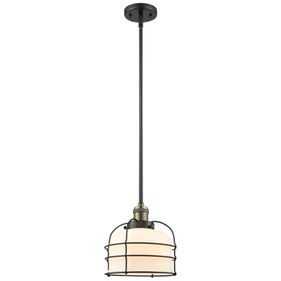 Innovations Lighting Bell Cage 9" Black Antique Brass Mini Pendant W/ Matte White Shade
