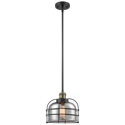 Innovations Lighting Bell Cage 9" Black Antique Brass Mini Pendant W/ Plated Smoke Shade
