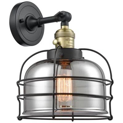 Innovations Lighting Bell Cage 9" Black Antique Brass Sconce W/ Plated Smoke Shade
