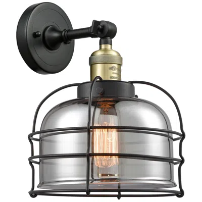 Innovations Lighting Bell Cage 9" Black Antique Brass Sconce W/ Plated Smoke Shade