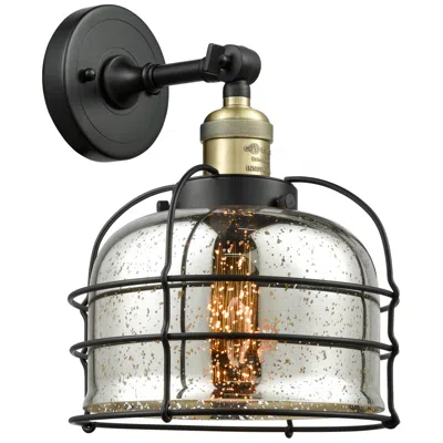 Innovations Lighting Bell Cage 9" Black Antique Brass Sconce W/ Silver Plated Mercury Shade