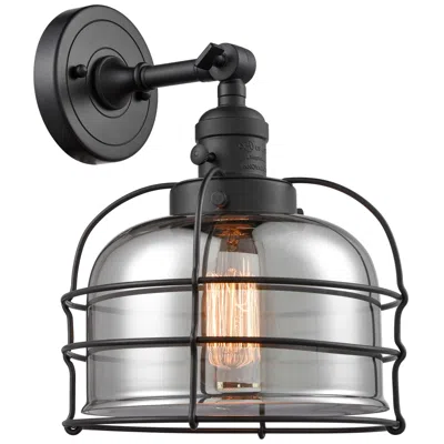 Innovations Lighting Bell Cage 9" Matte Black Sconce W/ Plated Smoke Shade