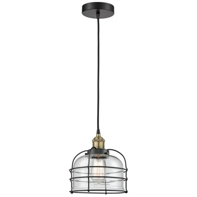 Innovations Lighting Bell Cage 9" Wide Black Brass Corded Mini Pendant With Clear Shade