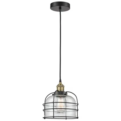 Innovations Lighting Bell Cage 9" Wide Black Brass Corded Mini Pendant With Seedy Shade