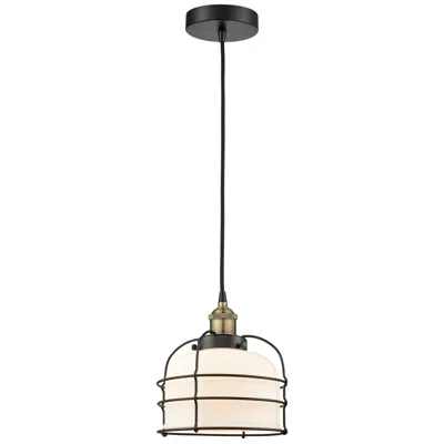 Innovations Lighting Bell Cage 9" Wide Black Brass Corded Mini Pendant With White Shade