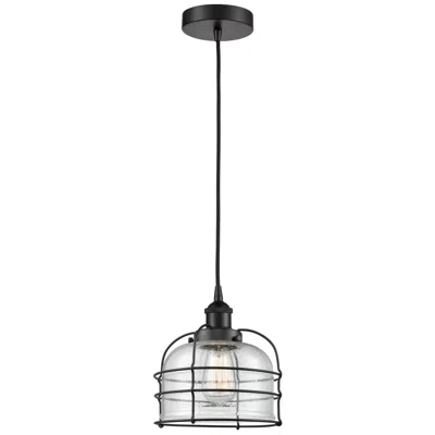 Innovations Lighting Bell Cage 9" Wide Matte Black Corded Mini Pendant With Seedy Shade