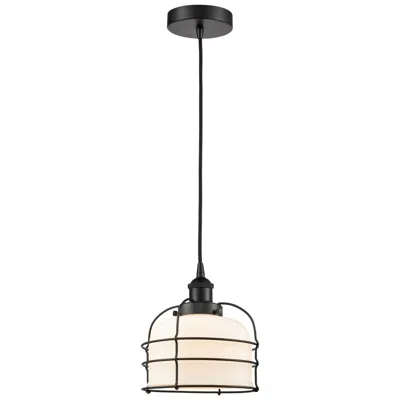 Innovations Lighting Bell Cage 9" Wide Matte Black Corded Mini Pendant With White Shade