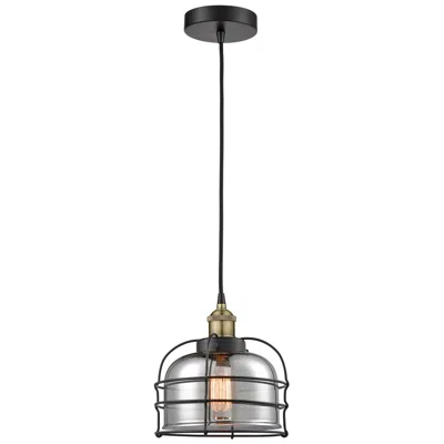 Innovations Lighting Bell Cage 9"w Black Brass Corded Mini Pendant W/ Plated Smoke Shade