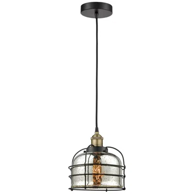 Innovations Lighting Bell Cage 9"w Black Brass Corded Mini Pendant W/ Silver Mercury Shade