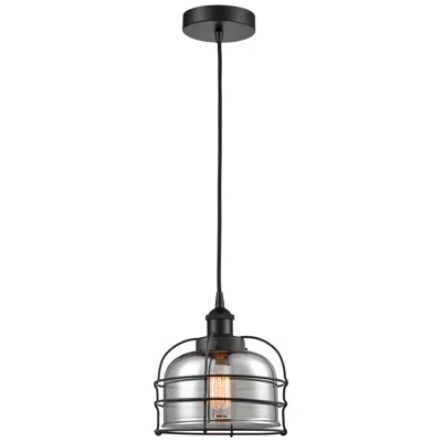 Innovations Lighting Bell Cage 9"w Matte Black Corded Mini Pendant W/ Plated Smoke Shade