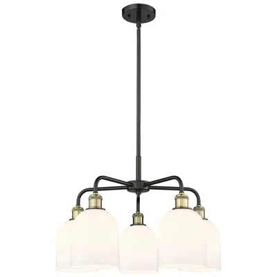 Innovations Lighting Bella 23.5"w 5-light Black Brass Stem Chandelier W/ Gloss White Shade