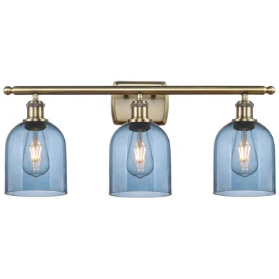 Innovations Lighting Bella 25 1/2"w Antique Brass Blue Glass 3-light Bath Light