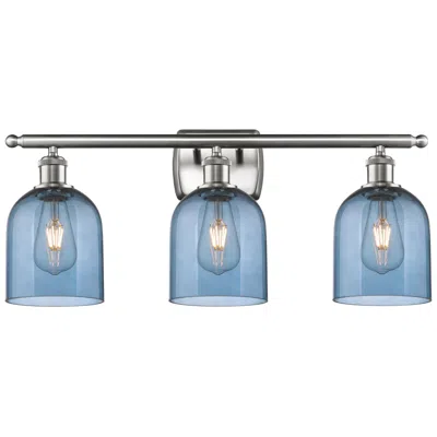 Innovations Lighting Bella 25 1/2"w Brushed Nickel Blue Glass 3-light Bath Light