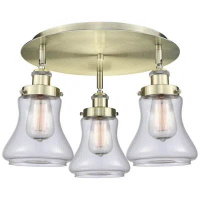 Innovations Lighting Bellmont 17.75"w 3 Light Antique Brass Flush Mount With Clear Glass Sh