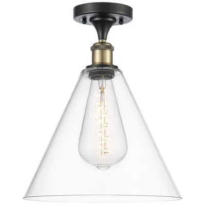 Innovations Lighting Berkshire  12" Led Semi-flush Mount - Black Antique Brass - Clear Shad