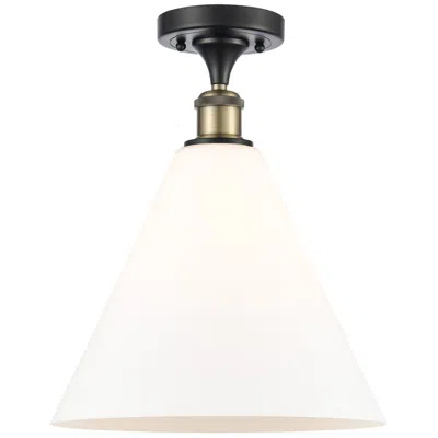 Innovations Lighting Berkshire  12" Semi-flush Mount - Black Antique Brass - Matte White Sh